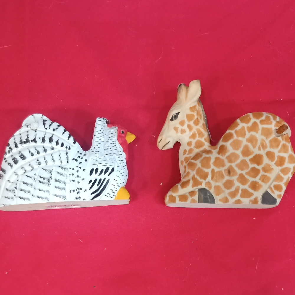 Wooden Giraffe and Chicken Figurines Tape Dispensers